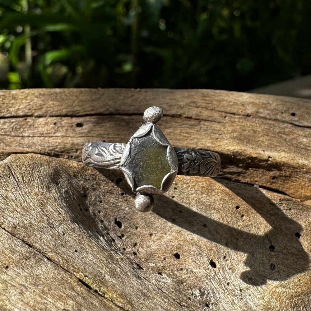 Sea foam sea glass natural floral sterling & fine silver - Picture 2 of 3